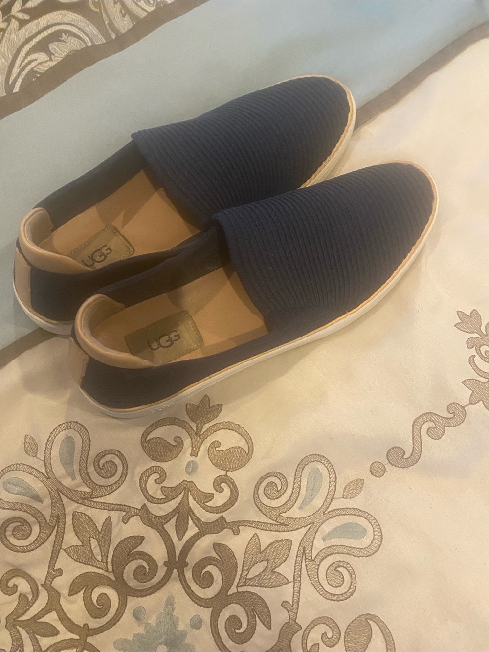 UGG Women’s Navy Slip-On Sneakers with Tan Accents Size 10